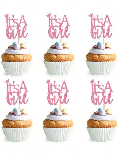 12 件 - 婴儿洗礼派对“是个女孩”装饰品，女孩主题蛋糕装饰，配有皇冠亮片蛋糕夹，适合婴儿洗礼女孩生日，婴儿性别揭晓派对蛋糕装饰用品。