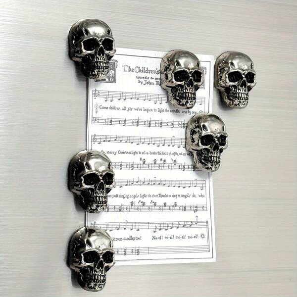 6pcs Skull Stainless Steel Fridge Magnets, Cool Fridge Magnets, Cute, Unique And Funny Gothic Decorative Fridge Magnets, Creative Gifts For Office Supplies Lockers, Suitable For Adults, Kitchen, Office Whiteboard, Lockers, Fridge Decorators, Home Decor
