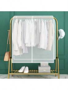 1pc Full Wrap Clothing Dust Cover Thickened PEVA Coat Dust Cover Translucent Floor Hanger Dust Bag, PEVA Clothing Dust Cover Fabric Box Set Cover For Home Hanging Coat Storage Bag, Floor Hanger Dust Cover Bedroom Drying Rack Dust Cover Fabric Translucent Coat Set Storage Bag Dormitory Supplies - Translucent (bottomless) - View 1