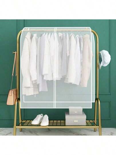 1pc Full Wrap Clothing Dust Cover Thickened PEVA Coat Dust Cover Translucent Floor Hanger Dust Bag, PEVA Clothing Dust Cover Fabric Box Set Cover For Home Hanging Coat Storage Bag, Floor Hanger Dust Cover Bedroom Drying Rack Dust Cover Fabric Translucent Coat Set Storage Bag Dormitory Supplies