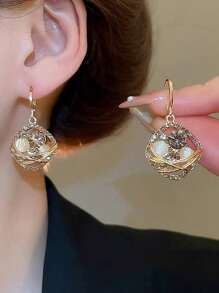 1 Pair Fashion Rhinestone Filled Cat Eye Stone Elegant Earrings