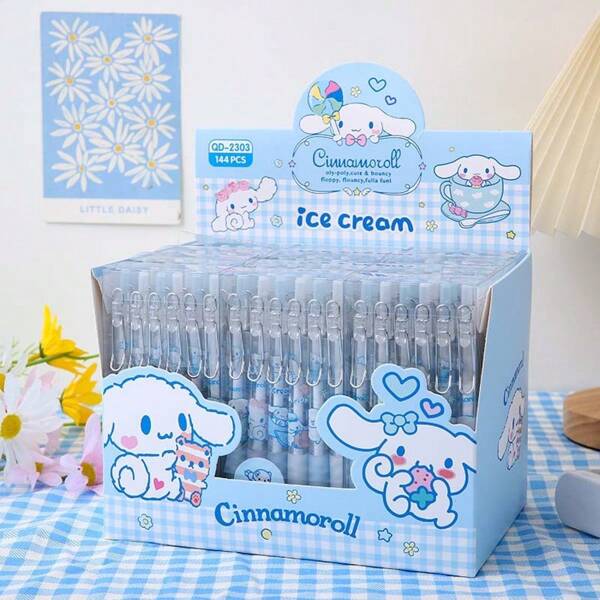 Sanrio 12pcs Sanrio Cute Family Cinnamoroll Ballpoint Pen Set - (Random Color) Creative Cartoon Straight Rod 0.5mm Neutral Pen - Boxed Metal Hook Press Pen Cute Press Neutral Pen Student Stationery,School Supplies,Back To School