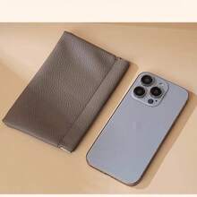 2025秋冬畅销促销荔枝纹自动闭合数据线耳机收纳袋，迷你便携数码包，带按扣