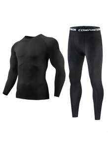 Autumn/Winter Men's Athletic Base Layer Set, Knitted Fabric, High Stretch Suitable For Sports, Fitness