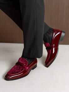 Men's Tuxedo Patent Classic Velvet Loafer Slip On Shoes For Wedding Party Shoes - 酒紅色 - 查看 1