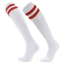 1 双纯色双条纹过膝足球袜，男士运动足球比赛训练透气小腿保护，多种颜色可选，适合所有季节 - 彩色 - 查看 10