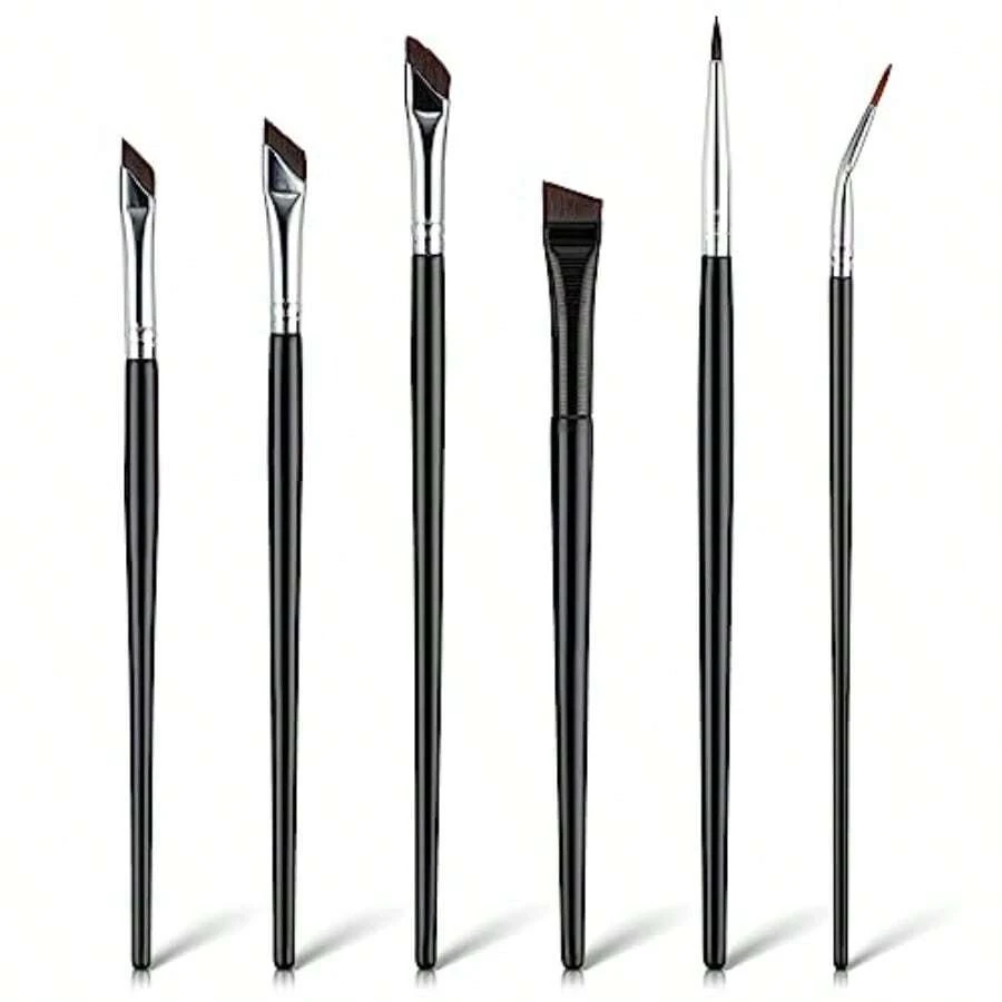 LCZ 6Pcs Angled Eyeliner Brush Set Ultra Thin Precision Eyeshadow Makeup Brushes Set Angled Brow Brush Makeup Tools For Eyeshadow Eyebrow Cosmetics  1613 - Black - View 1