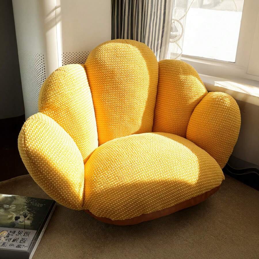 Flower Shaped Futon Seat Cushion With Backrest Comfy Lazy Sofa Pillow Half Surrounded Chair Seat Cushion Cute Chair Back Cushion Dorm Floor Seating Pad Room Decor For Bedroom Living Room Cafe Office - Yellow - View 1