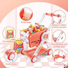 Kids Shopping Cart Trolley Play Set With Pretend Food And Accessories Grocery Shopping Cart Pretend Play And Role-Playing Games