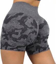 Seamless High Waisted Booty Shorts For Workout - Camuflaje negro de 3" - Ver 3