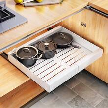 SIDIANBAN 1pack Expandable Pull Out Cabinet Organizer Adhesive, Heavy Duty Slide Out Drawers For Kitchen Cabinets, Cabinet Pull Out Shelves For Kitchen Pantry Organization Adjustable Width 32cm-38cm - trắng - Xem 1