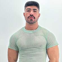 TRANSPARENT Tulle Cropped Top With Collar/SHORT Men's Top/Party Wear/Festival Look/Club/LGBT Gay Pride Parade/Pride - màu xanh lá - Xem 2