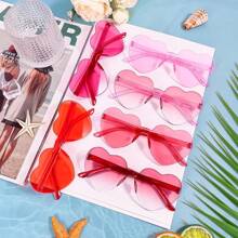 14 Pack Heart  For Women, Fun Cute Rimless Transparent Candy Color Heart Glasses Party Favors - 粉紅色+熱粉紅色 - 查看 5
