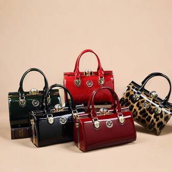 Elegant Glossy Women's Handbag, Detachable Shoulder Strap Suitable For Crossbody Or Shoulder Carry