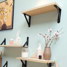 1/4 件乡村风格浮动搁板，木质壁挂式储物架，适用于浴室装饰、卧室、客厅和植物（自然色），农舍风格木质壁架，适用于卧室、客厅、浴室、厨房 - 黑色 - 查看 2