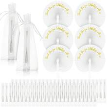 50 Pcs Wedding Paper Fans Round Handheld Folding Fans Foldable Fans For Wedding With Plastic Handle And Yarn Bag Thank You For - Multicolor - View 1