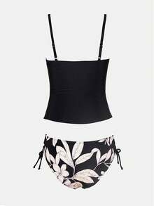 Women's Tankini Sets Two Piece Swimsuit Scoop Neck Ruched Adjustable Straps Drawstring Mid Rise