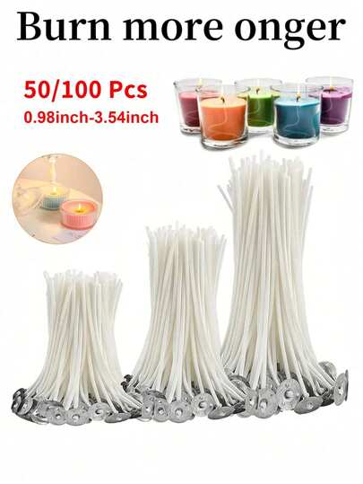50/100pcs Wicks For DIY Candle Making, White Smokeless Non-Carbon Candle Wicks With Base, Handmade Fragrant Candle Wick, Unscented Lamp Wick