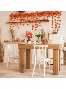 6/12 件人造枫叶藤蔓，具有秋季色彩，适合秋季装饰、房间、客厅、卧室、家庭、墙壁、户外、桌子、派对、桌面、门廊装饰，以及万圣节、感恩节和圣诞节装饰的天花板和墙壁挂饰，具有秋季色彩爬山虎的外观。 - 秋色楓葉藤蔓 - 查看 7