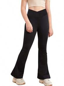 Girl's Leggings High Waisted Flare Pants Yoga Bootcut Pants Solid Color Full Length Bottoms