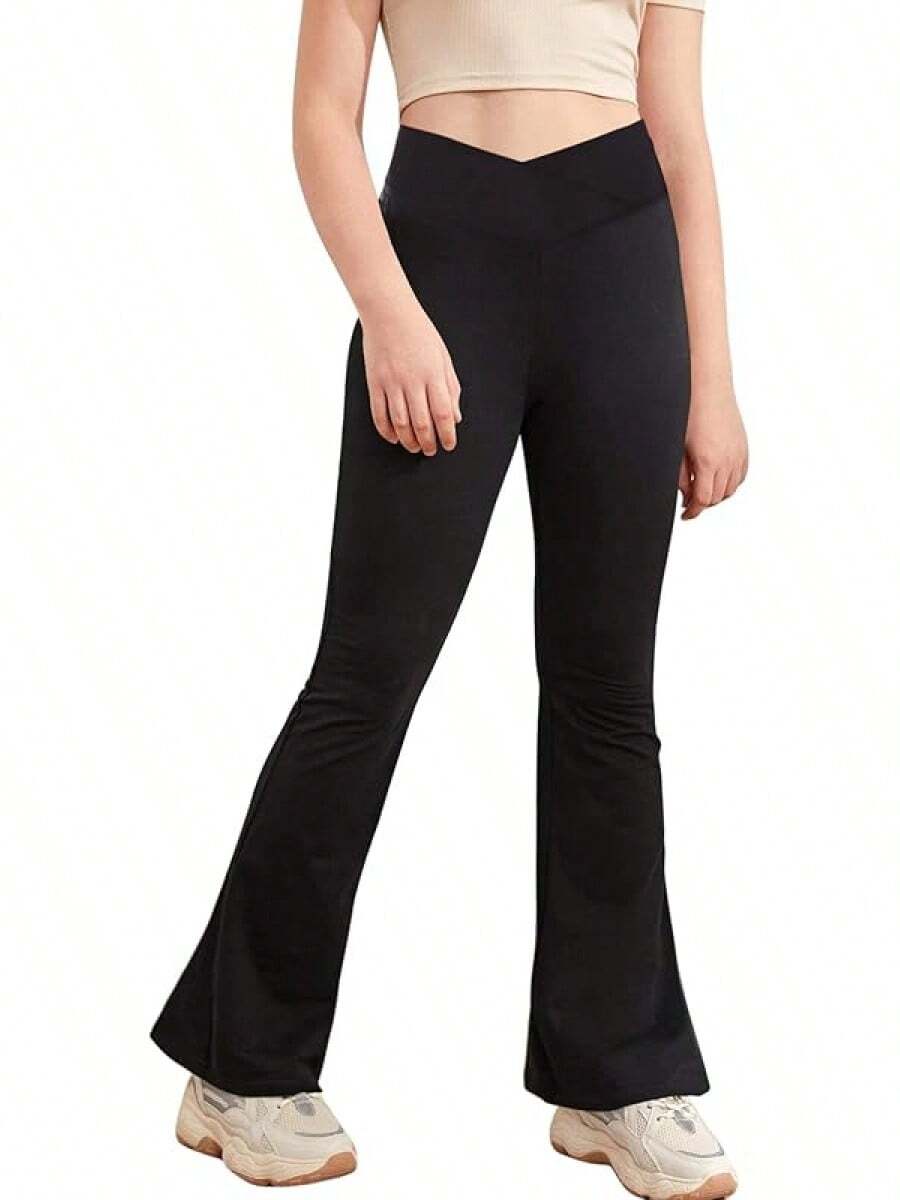 Girl's Leggings High Waisted Flare Pants Yoga Bootcut Pants Solid Color Full Length Bottoms