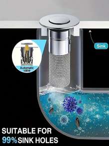 1/2/4pcs Stainless Steel Sink Drain Stopper With Filter Basket, Press-Down Odor-Proof Mechanism, Bathroom Sink Drain Filter