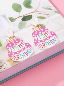 1 Paar modische handgemachte Ohrringe aus Acryl mit Kuchen- und Buchstaben-Aufdruck, einzigartiges Geschenk für Frauen