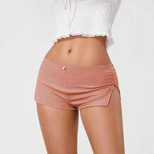 Short de mujer micro short de tacto fresco acanalado para estar en casa - Naranja - Ver 2