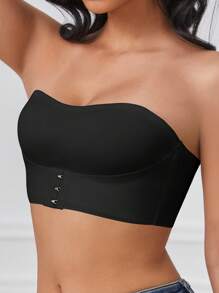 1 pieza Camiseta sin tirantes de unicolor con cierre delantero, copa suave y cubiertas para pezones desmontables para mujer, se debe usar con las cubiertas para pezones