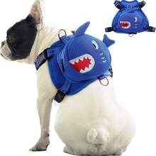 Shark Pattern Dog Backpack Harness, Anti-Pulling Dog Backpack With D-Ring, Suitable For Small And Medium Dogs, Adjustable Chest Strap Backpack For Travel, Camping, Hiking - Blue - View 7