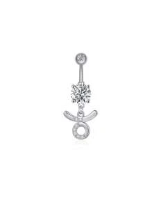 1 bucată culoare argintie culoare auriu-roz douăsprezece constelații zirconia sexy lung inel pentru buric piercing din oțel chirurgical femei inel pentru buric