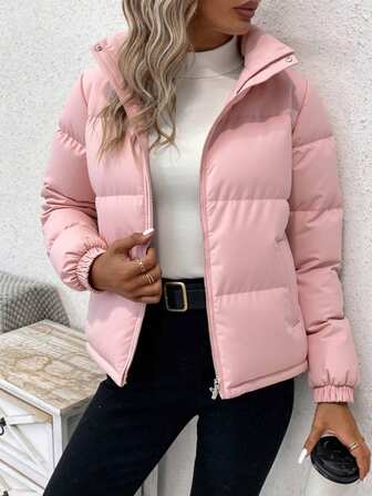 Women's Solid Color Long Sleeve Zipper Front Sports Jacket, Winter
