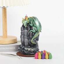 Dragon Backflow Incense Holder Waterfall Incense Burner, With 100 Backflow Incense Cones,1 Mat,1 Tweezers,Dragon Statues,Aromatherapy Ornamental For Home Office Yoga (Green Dragon) - Lime Green - View 7