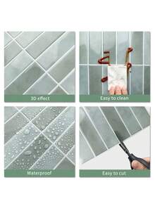1/4/10/20片装自粘陶瓷砖，防水砖纹3D墙板 - DIY可移除自粘防溅陶瓷砖，适用于厨房、浴室和派对装饰