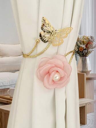 1個玫瑰形簾扣,3d花卉簾繩,窗戶裝飾,簾子收納扣
