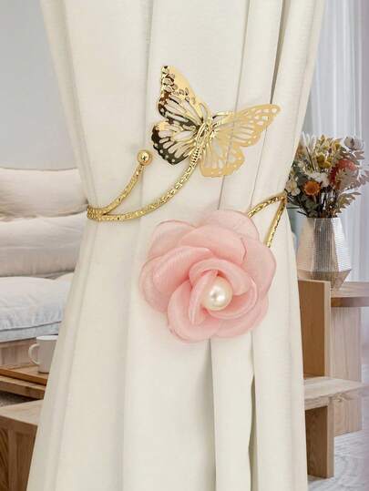 1個玫瑰形簾扣,3d花卉簾繩,窗戶裝飾,簾子收納扣