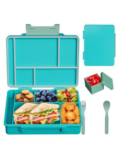 Bento Lunch Box – Leakproof 5-Compartment Food Container with Fork, Spoon, and Salad Box, Ideal for Kids & Adults at School, Office, Travel, and Picnics
