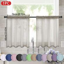 1 pieza Cortina semitransparente de color liso y peso ligero, cortina semi-transparente para media ventana con bolsillo para la barra, adecuada para decoración de cocina, baño y cafetería - Multicolor - Ver 29