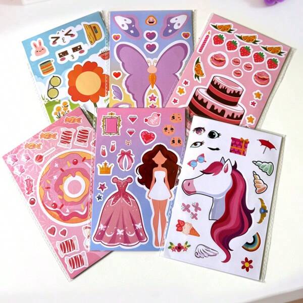 1 Pack Of 6pcs Cute DIY Face Changeable Stickers With Donut & Cupcake Patterns,School Supplies,Back To School
