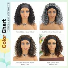 14inch Headband Wig Kinky Curly Wig Short Curly Water Wave Headband Wig Natural Black Headband Wig For Women, Glueless Half Wigs Synthetic Hair Curly Headband Wig - Black# - 查看 6
