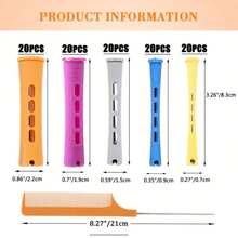 101 支烫发棒，DIY 自然发型烫发工具。5 种尺寸女士冷烫发棒，中长发造型 DIY 发型设计工具（20 支橙色 + 20 支紫色 + 20 支灰色 + 20 支蓝色 + 20 支黄色 + 梳子），返校、旅行度假必备，女士发饰 - 彩色 - 查看 3