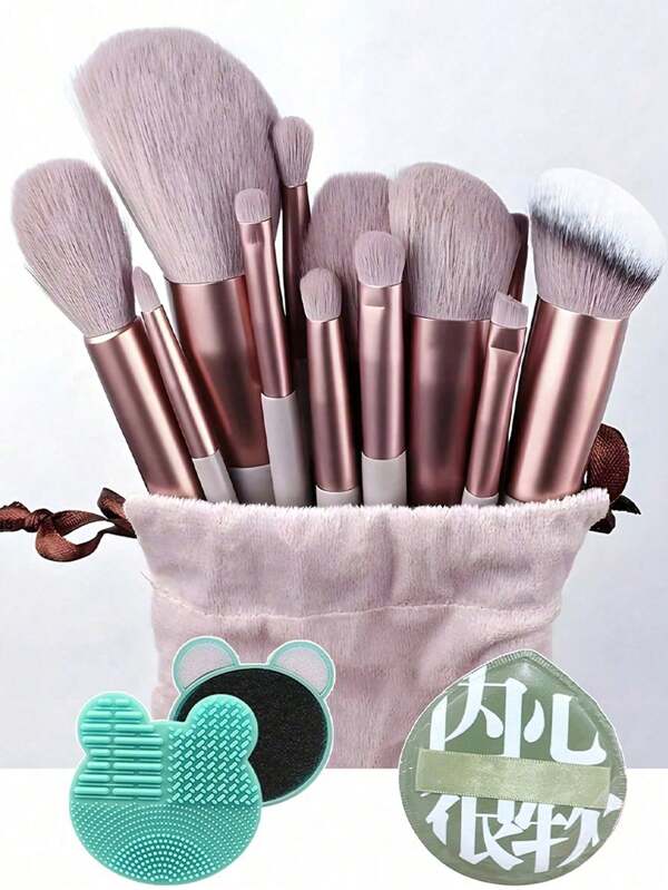 15 Pieces, Makeup Brush Set, Concealer, Blush, Powder, Eye Shadow, Highlighter, Foundation, Beauty Makeup Tools, With Makeup Clear Box, Powder Puff, Suitable For Daily Makeup, Traveling, And Daily Commuting