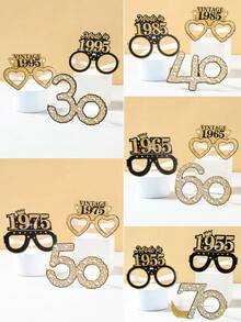 6 件生日派对纸质眼镜，生日快乐黑金 30 岁 40 岁 50 岁 60 岁 70 岁生日纸质眼镜，生日派对纸质眼镜框照片道具，适用于成人生日派对装饰，非常适合生日庆祝活动，黑金生日派对纸质眼镜限量发行 2025 年，生日礼物回礼 - 黑金生日 - 查看 2