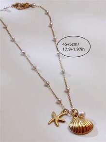 1 pièce Style bohème Collier polyvalent à la mode avec pendentif étoile de mer, coquillage, éléments océaniques et fausses perles. Convient comme cadeau de bijoux pour les femmes à porter de manière décontractée, pour les fêtes, les voyages, les vacances à la plage