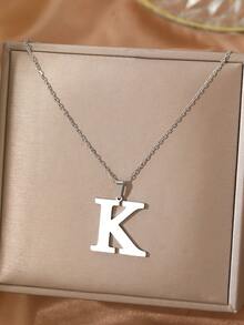 Aomogo 1 pieza Collar de acero inoxidable simple y de moda con 26 letras que no se decoloran, regalo perfecto para hombres en cumpleaños y días festivos - collar - Ver 34