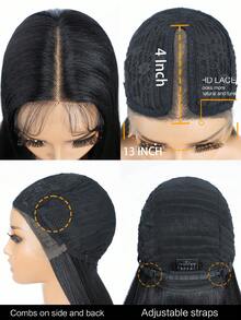 NOBLE Peruca Sintética Reta Preta Longa de 30 Polegadas com Frente de Renda, Peruca de Renda Feminina, Resistente ao Calor, Peruca para Cosplay - Multicolorido - Visão 9