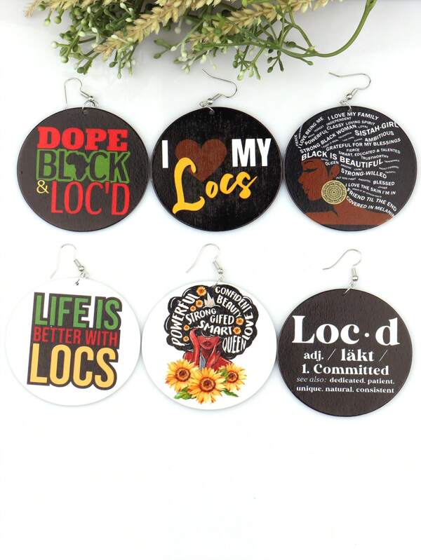 1 Pair 6cm Round Double-Sided Printed Women Wood Earrings, Retro Party Africa Beads DIY Club Gifts