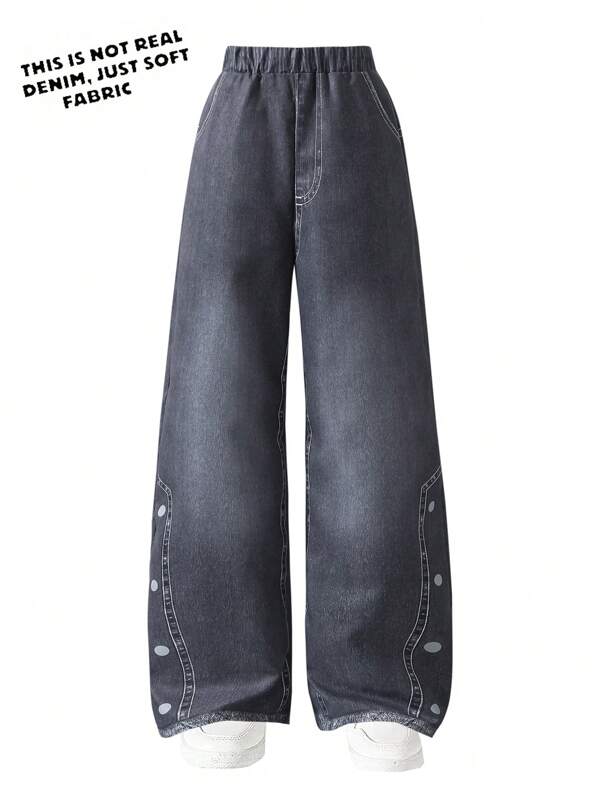 Pantalones rectos de efecto vaquero con estampado digital de moda informal para adolescentes