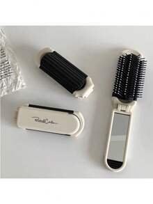 1 件可折叠梳子镜子，便携式气囊垫按摩梳发刷，乳白色，返校，旅行度假必需品，女士发饰 - 白色 - 查看 4