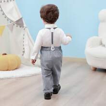 Summer Newborn Baby Boy Gentleman Outfit 3-Piece Set White Long-Sleeved Bib Trousers Suit Suitable For 1-5 Years Old Children's Clothing Suit
